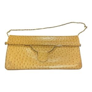 Vtg Original by Caprice Ostrich Clutch Purse Gold Trim Envelope Bag Handbag